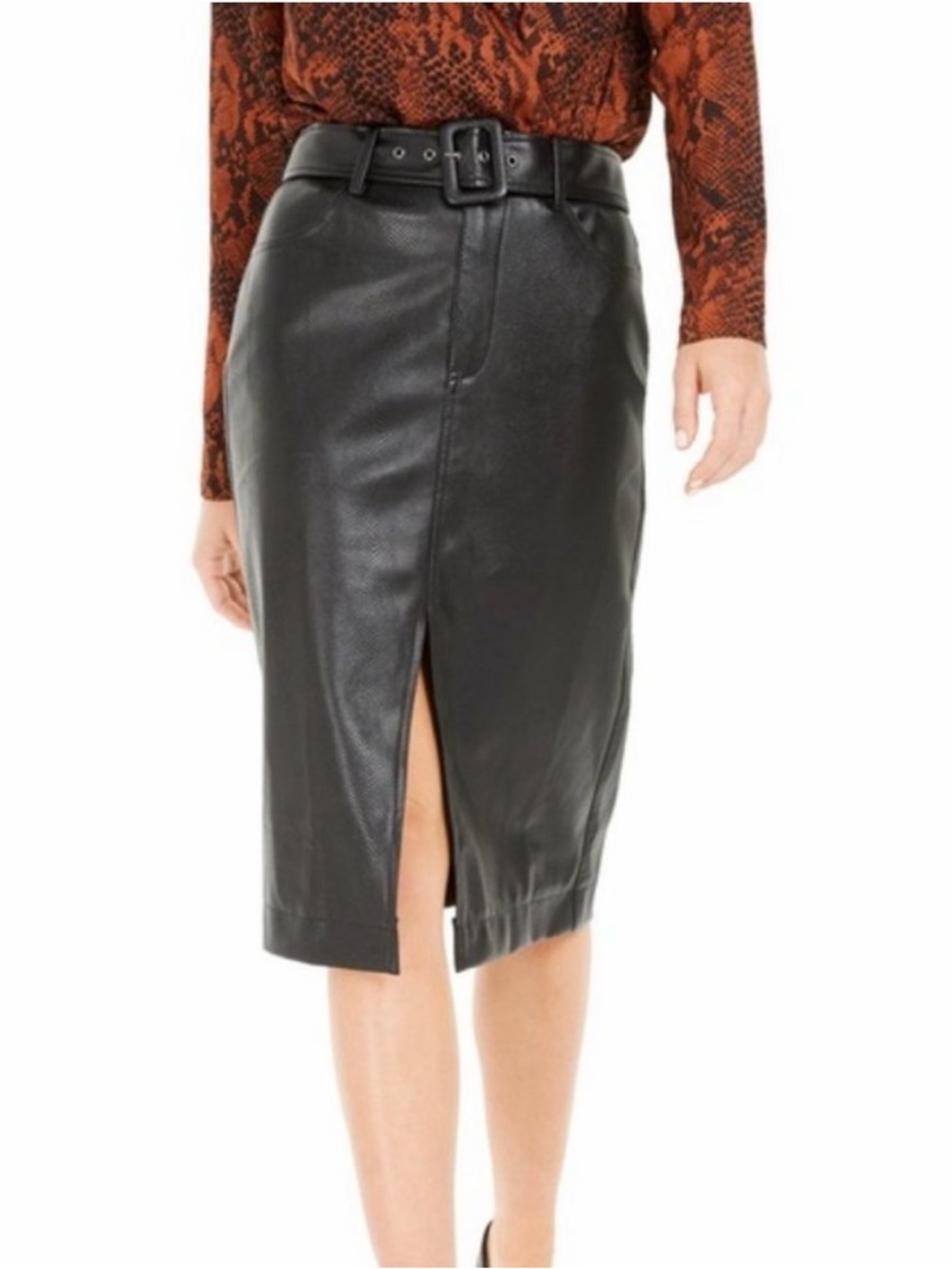 Bella Tilley X Bar III Black Faux Leather Pencil Skirt